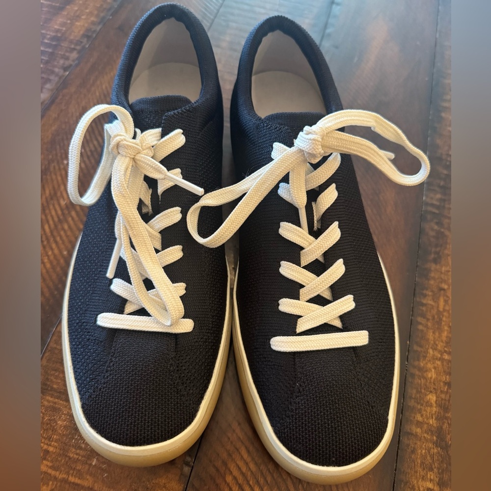 Rothy's Black Knit Sneakers with Cream Laces